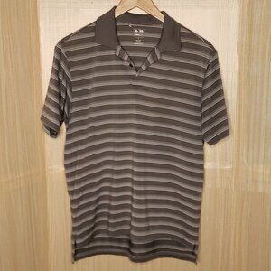 Adidas Golf Mens Climate Lite Short Sleeve Striped Grey Polo Medium